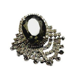 Vintage Hattie Carnegie Black Diamond Rhinestone Fringe Brooch (A1165)